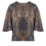 Gold Lurex Floral Print Blouse with Cape Sleeve
