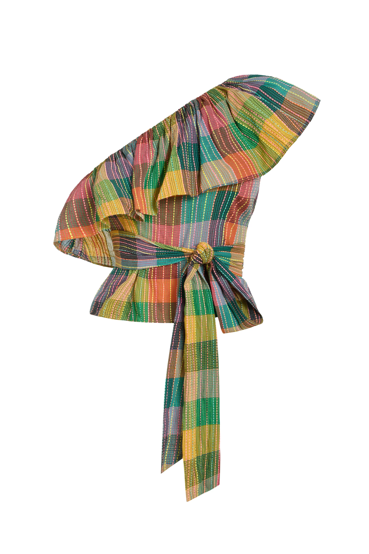 Colorful plaid headscarf on a white background