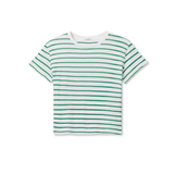 Green and white striped t-shirt on a white background