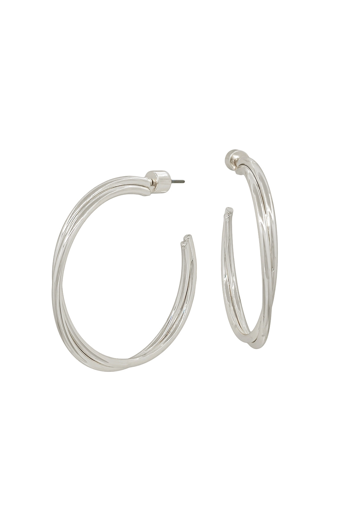 Silver hoop earrings on a white background