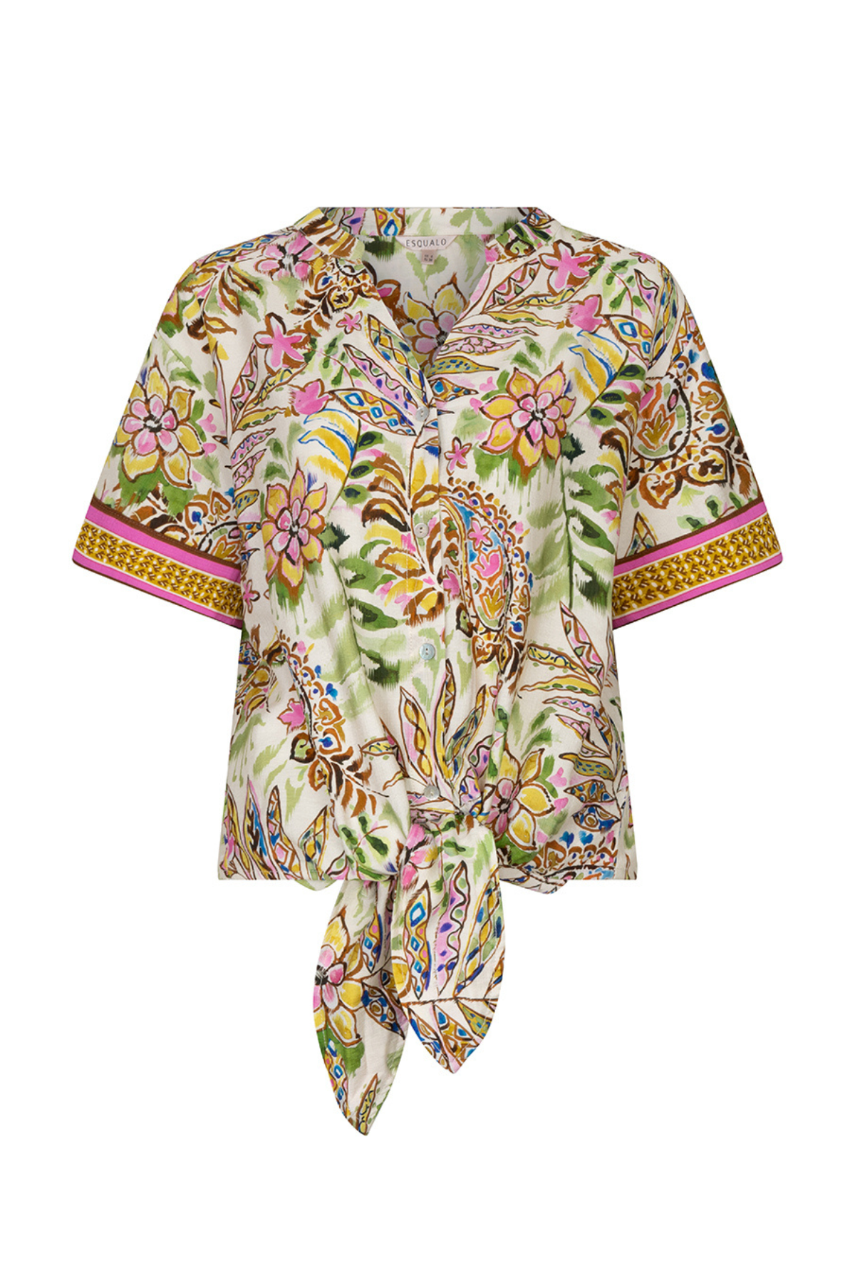 printed knot blouse on white background 