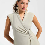 Champagne sparkle knit wrap top with rhinestone embellishment