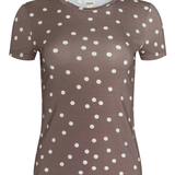 Brown t-shirt with white polka dots on a white background