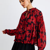 Long Sleeved Pleated Smocked Button Down