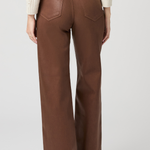 Women's cognac coated Anessa jeans featuring a high rise, 31-inch inseam, and wide-leg silhouette.