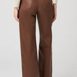 Women's cognac coated Anessa jeans featuring a high rise, 31-inch inseam, and wide-leg silhouette.