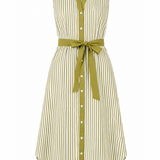 Striped dress with a belt on a white background