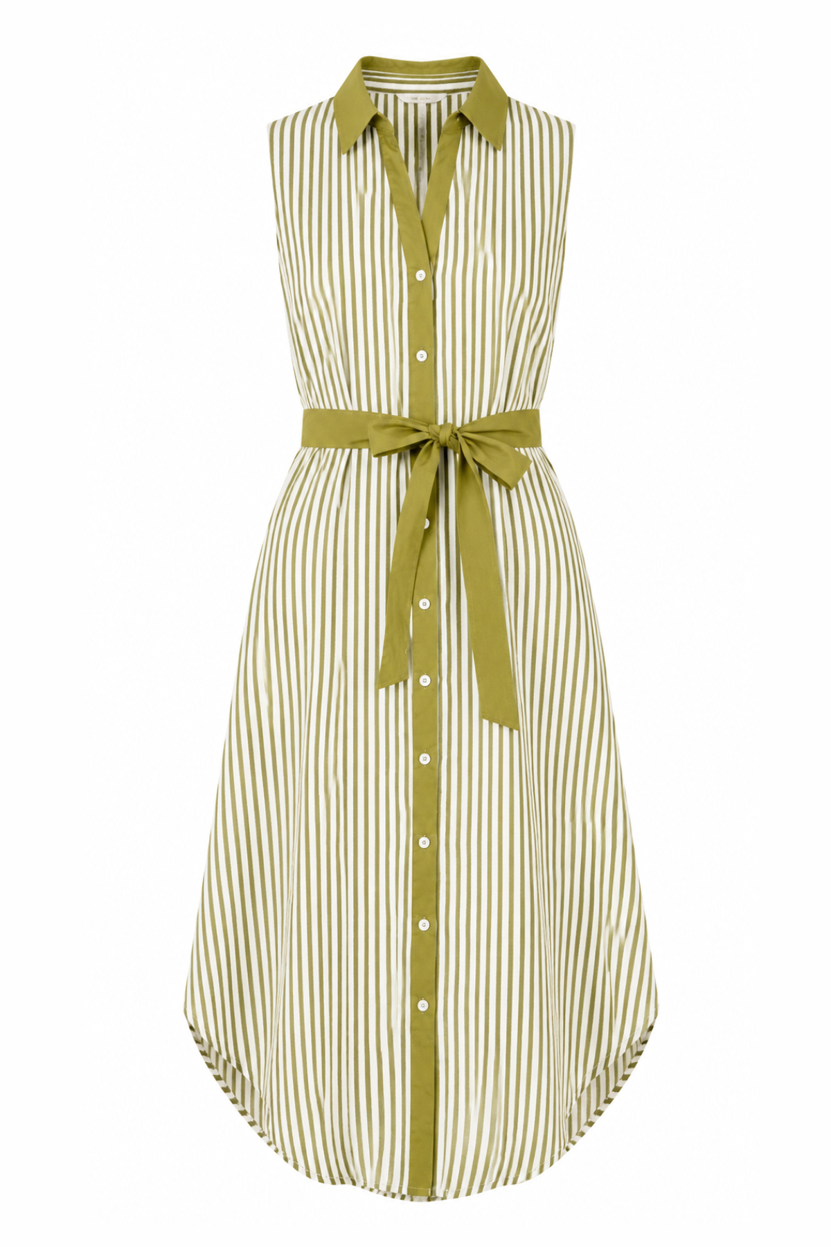 Striped dress with a belt on a white background