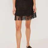 Women's neutral midi skirt featuring a streamlined feminine silhouette.