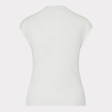 A close-up of a white knit top or bodysuit from the back, displayed on a ghost mannequin against a light gray background.