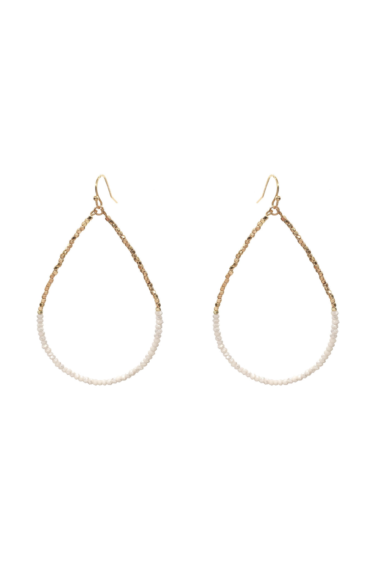 Pair of teardrop-shaped earrings on a white background