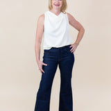 Sleeveless Cowl Neck Gold Ring Appliques Blouse