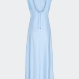 Light blue sleeveless top with open back and tie details on a neutral background