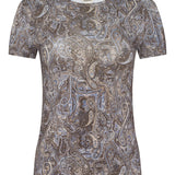Short-sleeve crewneck top with a small-scale paisley print