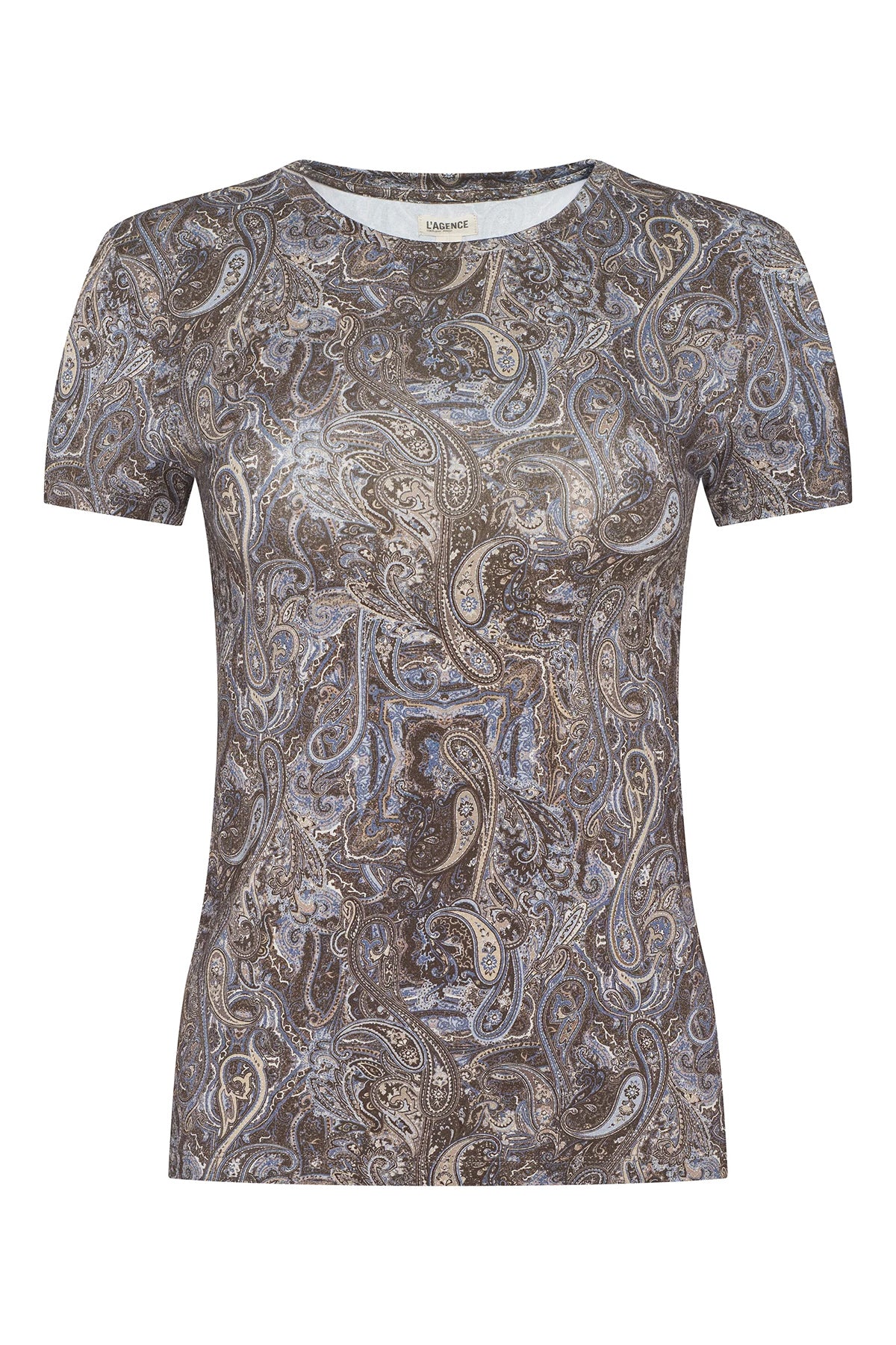 Short-sleeve crewneck top with a small-scale paisley print