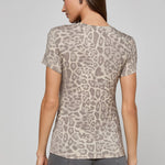 Short-sleeve crewneck top with patch-style leopard print