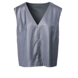 Satin V-Neck Shell with Embossed Leather Texture