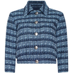 Blue striped knitted jacket with buttons on a white background