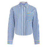 Blue and white striped shirt on a white background