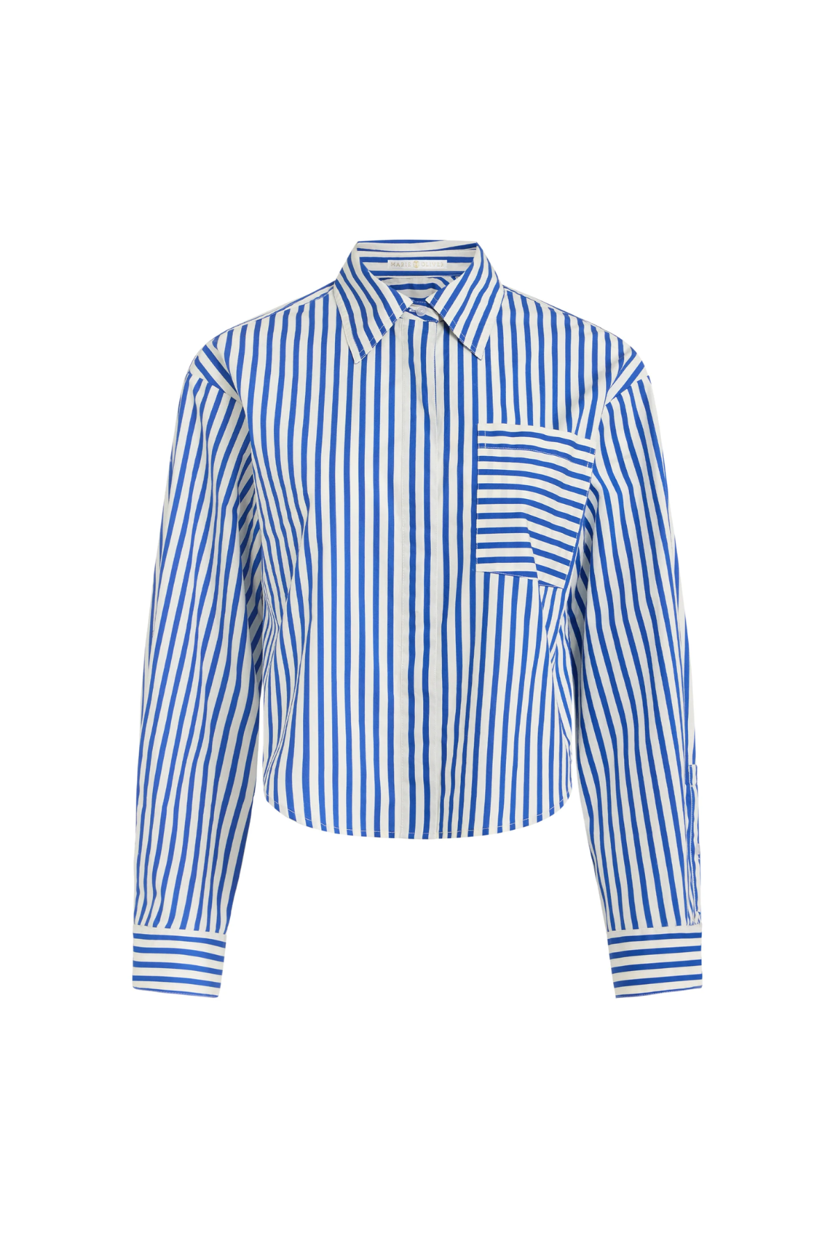Blue and white striped shirt on a white background