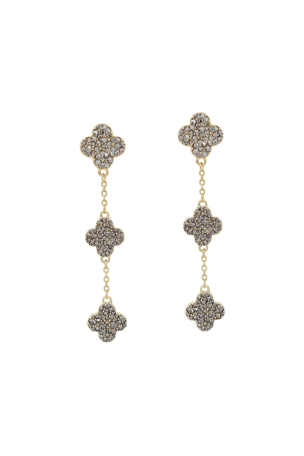 Pair of floral drop earrings on a white background