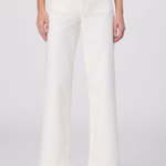 Person wearing white wide-leg pants on a plain background