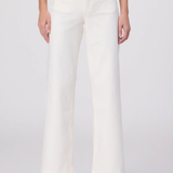 Person wearing white wide-leg pants on a plain background