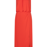 Red dress with a slit on a white background