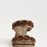 front view stone and raffia womens wedge shoe 