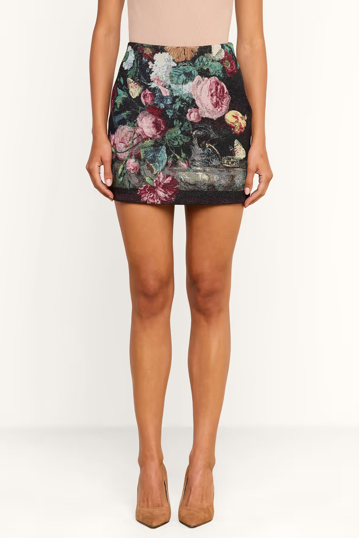Women's rust mini skirt featuring a streamlined silhouette and rich seasonal hue.