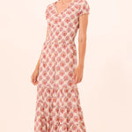 Printed midi dress with a flowing silhouette, styled for everyday wear.