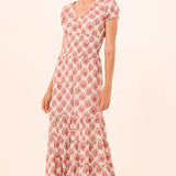 Printed midi dress with a flowing silhouette, styled for everyday wear.