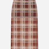 Plaid skirt with brown and beige pattern on a white background