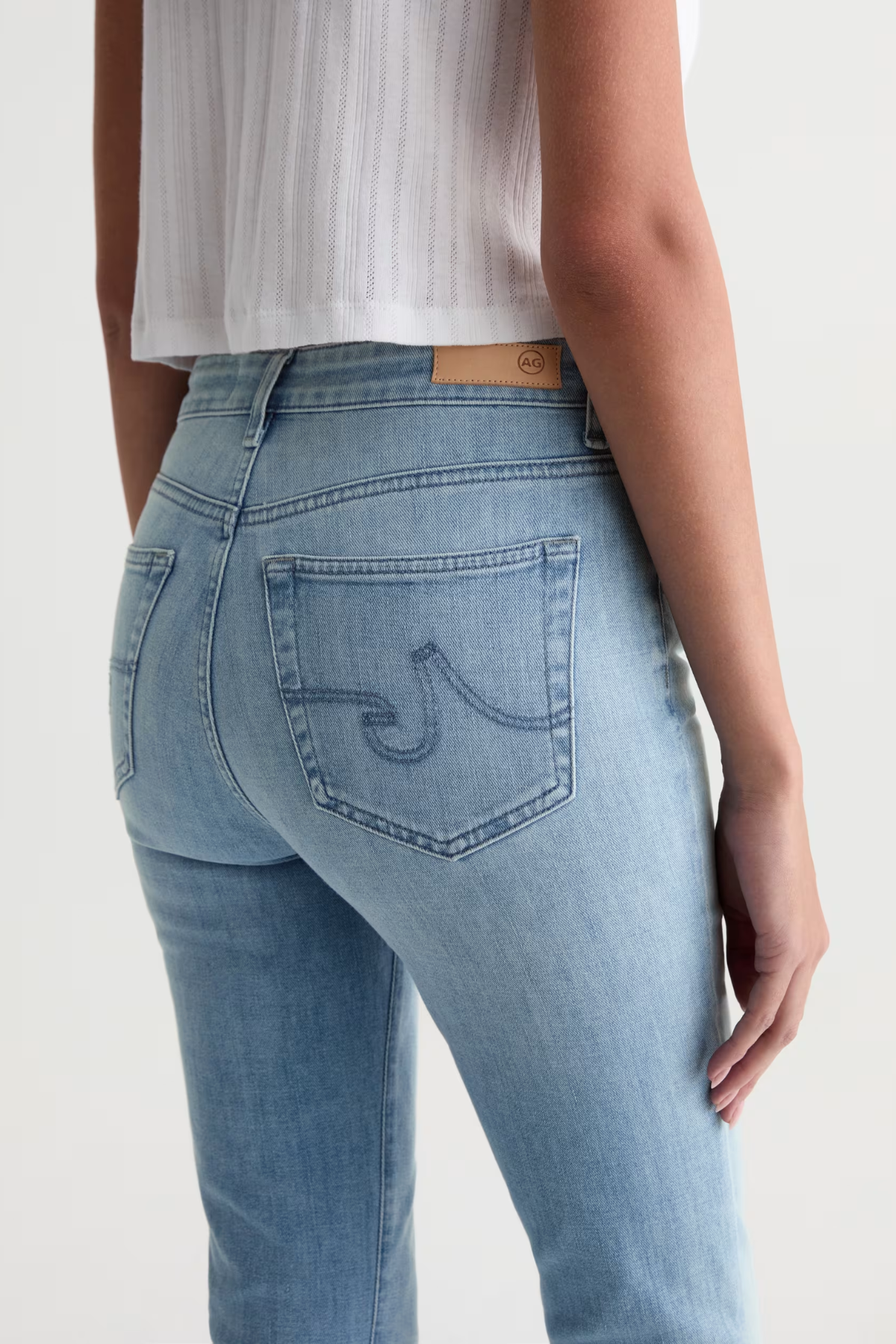 farrah boot crop modeled on white background - back pocket detail