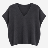 Women's charcoal Italian sweater knit top featuring short sleeves, a V-neckline, and a relaxed fit.
