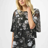 Sequin Embroidered Floral Print Boxy Top