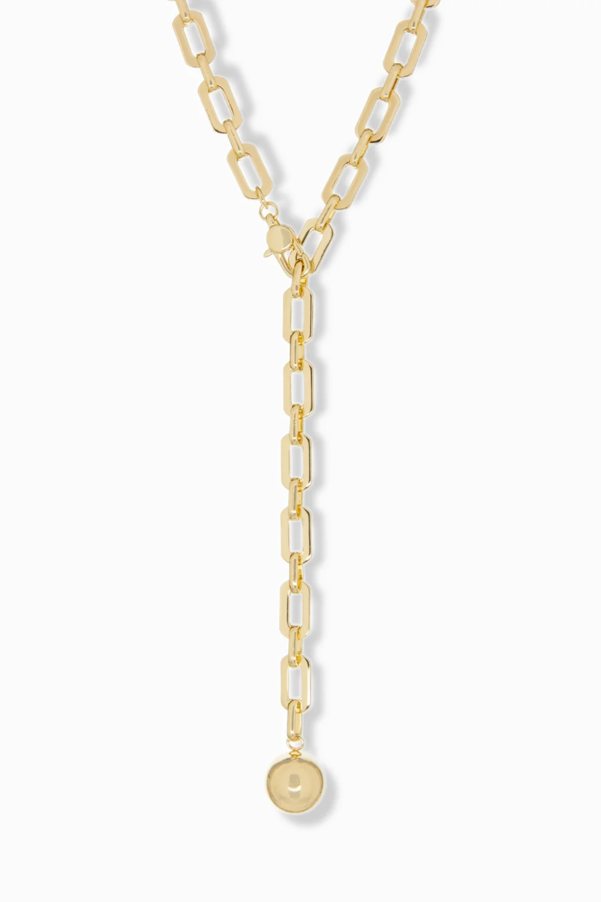 Gold chain necklace with a pendant on a white background