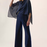 Silky Knit Wide Leg Jumpsuit with Chiffon Overlay