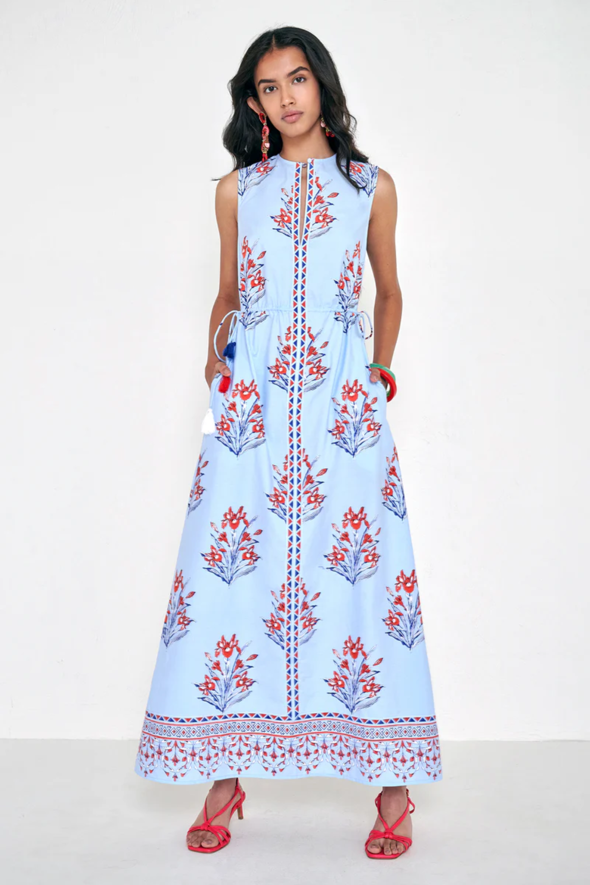 rhonda dress modeled against white background