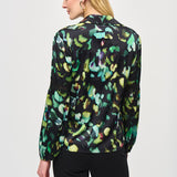 Satin Abstract Print Button-Down Blouse