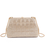 Gold mesh handbag on a white background