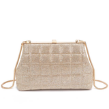 Gold mesh handbag on a white background