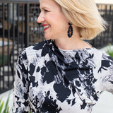 Mock Neck Long Sleeve Floral Print Midi Dress