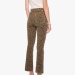 Model wearing high-rise cropped wide-leg leopard print jeans.