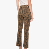 Model wearing high-rise cropped wide-leg leopard print jeans.