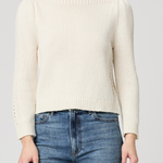 Women's ivory sweater featuring long sleeves, a classic neckline, and relaxed silhouette.