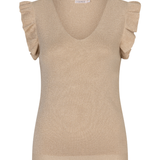 flutter sleeve brown top on white background 