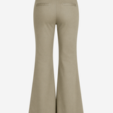 Women's high-waisted chino pants featuring a flare-leg silhouette in a versatile khaki neutral color.