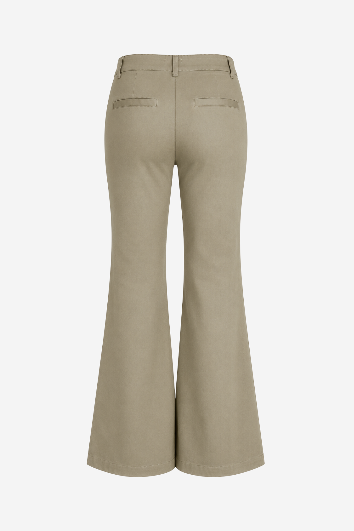 Women's high-waisted chino pants featuring a flare-leg silhouette in a versatile khaki neutral color.
