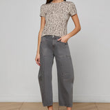 Short-sleeve crewneck top with patch-style leopard print